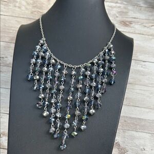 Stunning Silver Iridescent Crystal Waterfall Beaded Necklace
